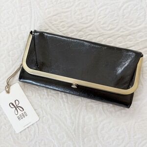 Hobo Rachel Continental Wallet, Polished Black Leather